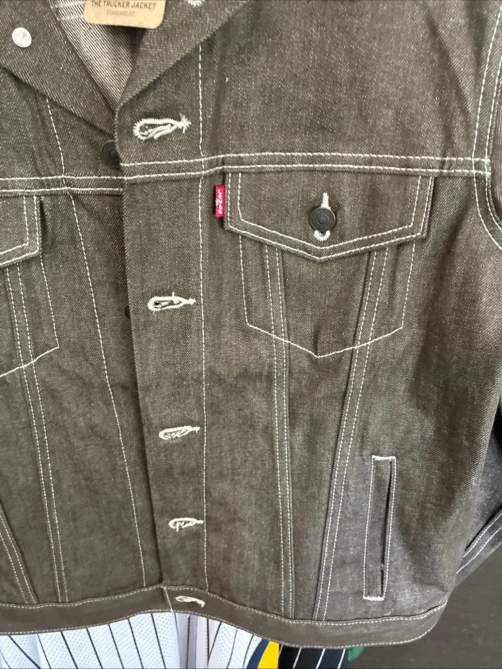 Men’s Levis Trucker Jacket Rigid Denim Money Green NWT New SZ Medium Rare - Picture 4 of 14